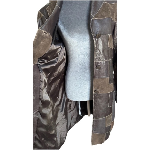 Elements by Vakko Coat M Brown Leather Patchwork Hippie Boho Chic Retro 70s - Picture 6 of 16